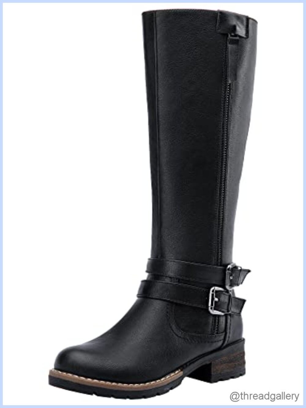 Knee High Riding Boots with Faux Leather Upper and Side Zipper